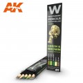 AK interactive   AK-10040 Набор акварельных карандашей WATERCOLOR PENCIL SET GREEN AND BROWN CAMOUFLAGES 